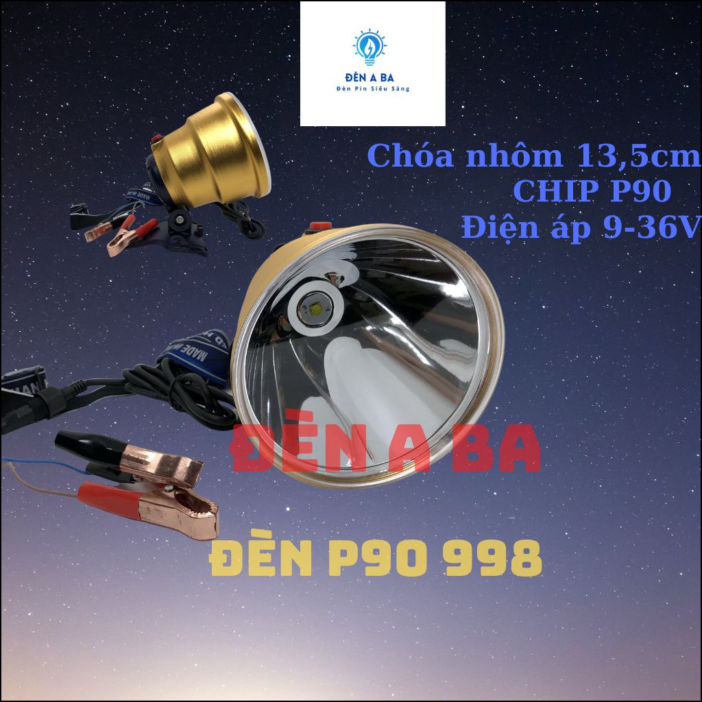 Đèn pin siêu sáng P90 TC 998, đèn kẹp bình soi nấm mối đi biển