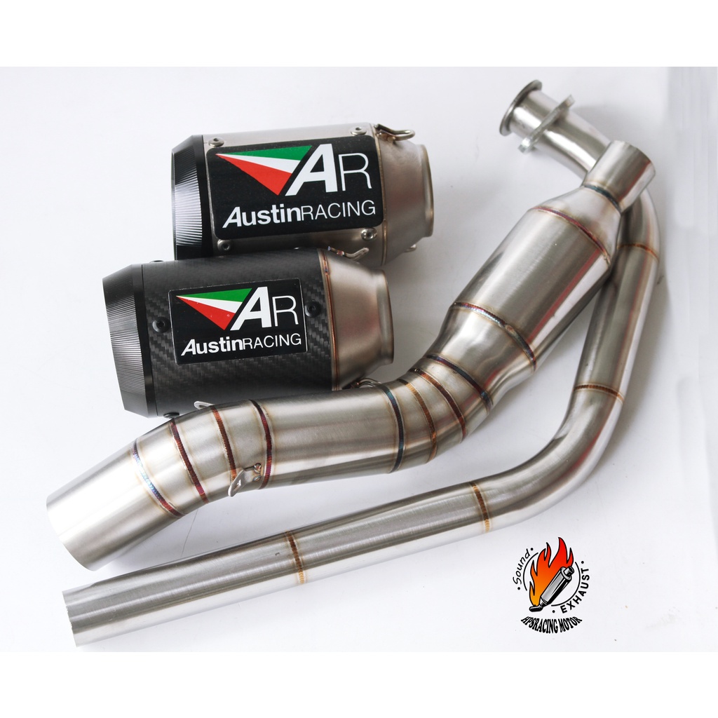 Pô Austin Racing Carbon + Cổ Bầu Tổ Ong 2 Khúc Inox304