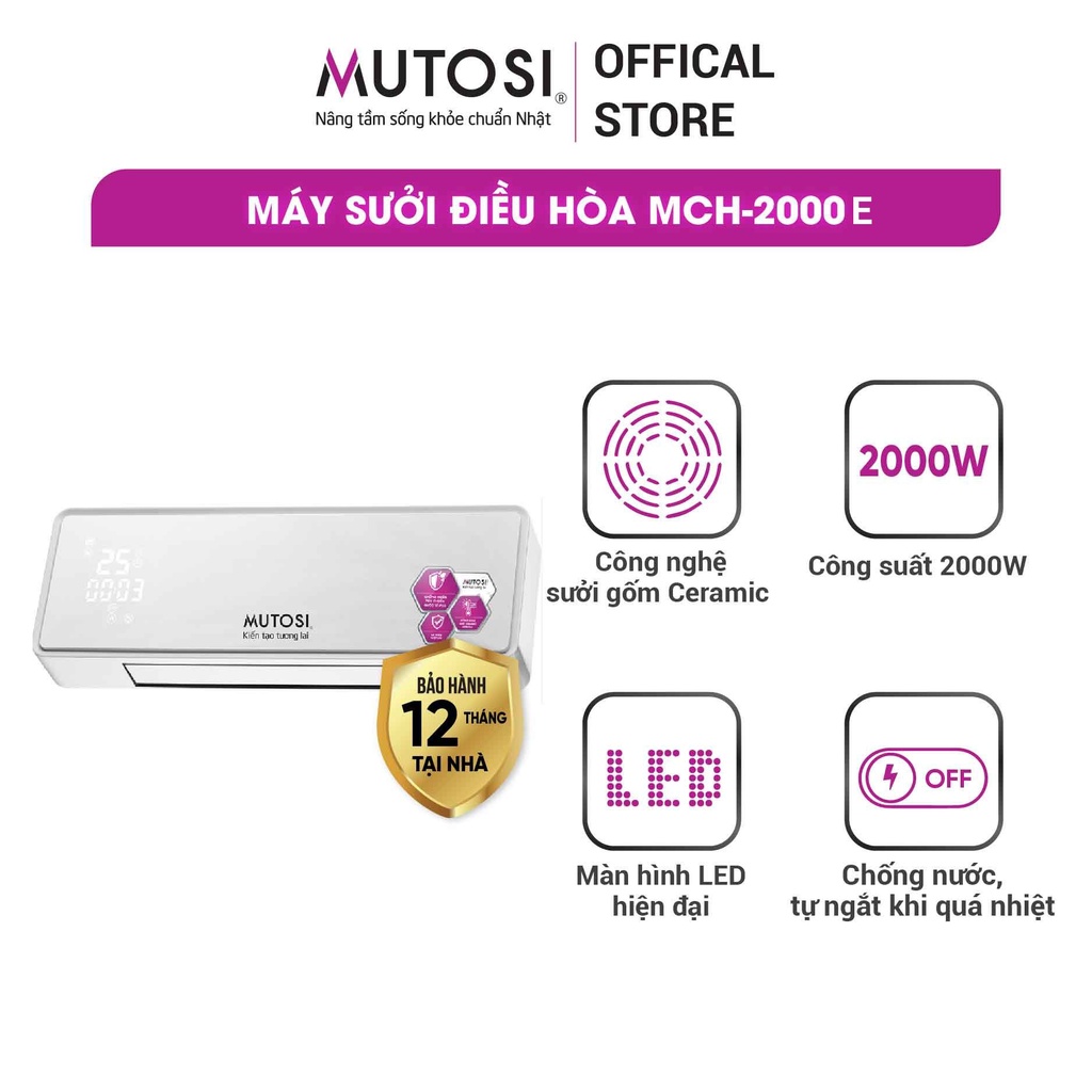 Máy sưởi điều hòa Mutosi MCH-2000E, công nghệ sưởi gốm ceramic không gây khô da, BH 12 tháng