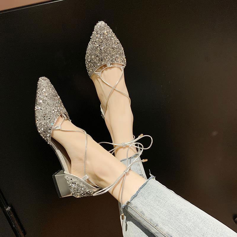 Giày Cao Gót Mũi Nhọn Gót Dày Vừa Thời Trang Hong Kong Cao Cấp Cho Nữ