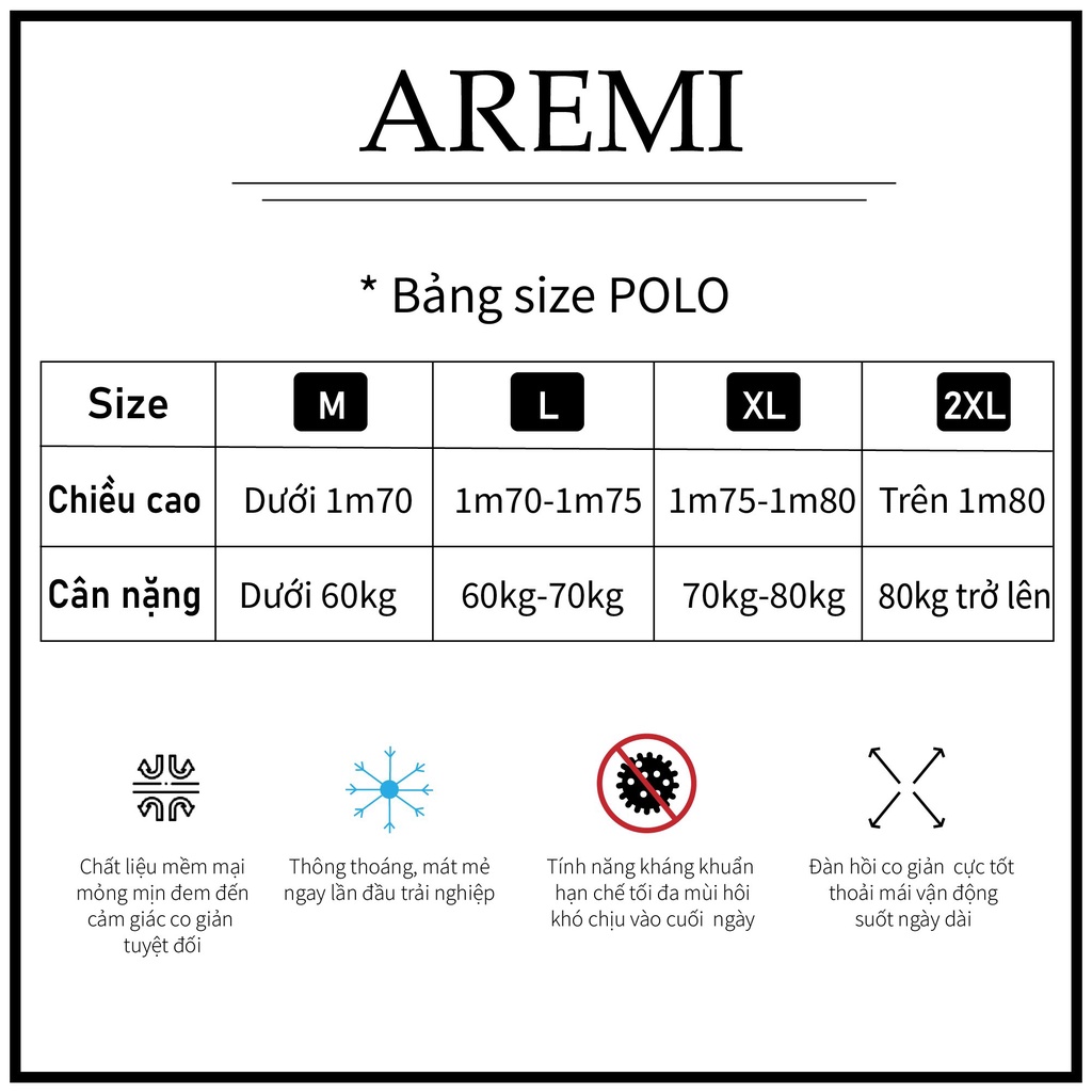 Áo polo nam tay ngắn cổ trụ chính hãng AREMI chuẩn fom thiết kế sang trọng cao cấp APL0006