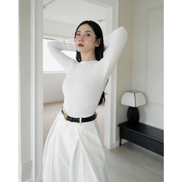 CHUSHOPPE - Quần suông kiểu phối cùng bodysuit cổ tròn
