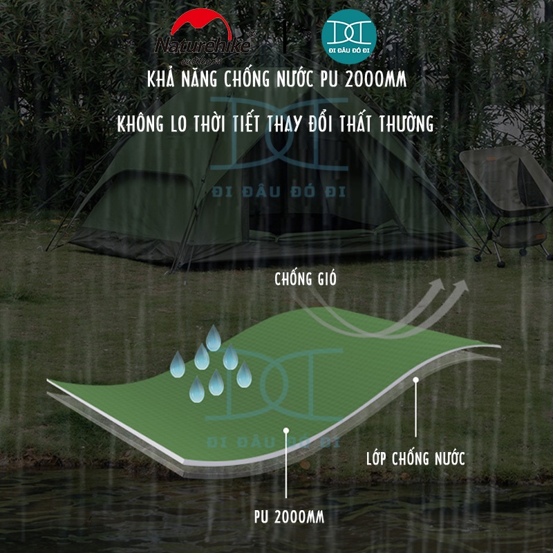 Lều tự bung 4 người chính hãng Naturehike, chống nước dễ dàng lắp đặt NH21ZP008