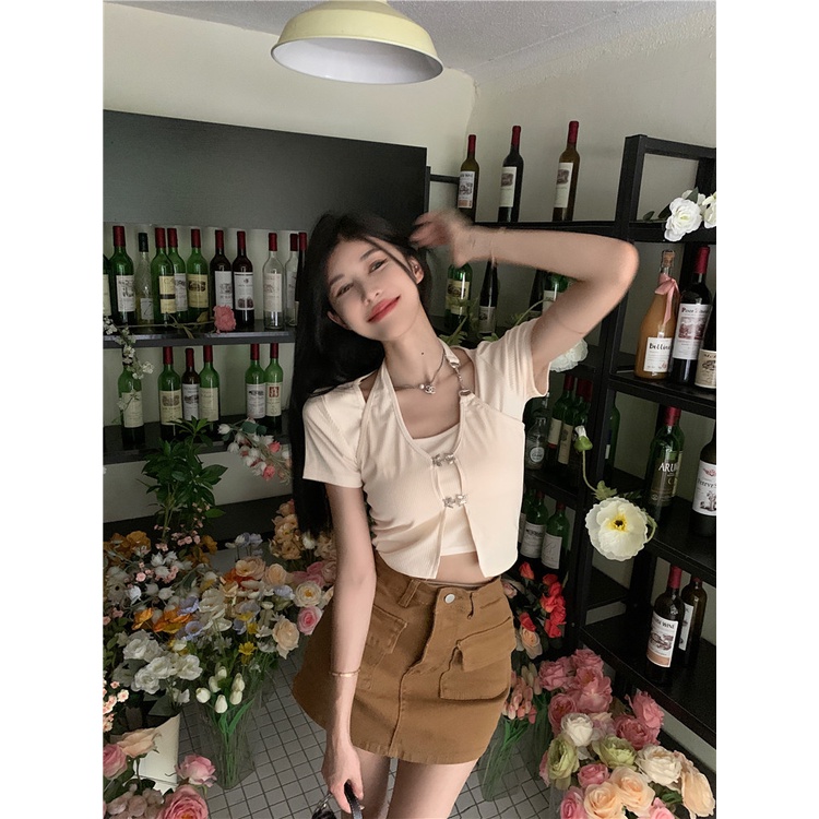 HUANG YOYO Áo Thun Crop Top Tay Ngắn Màu Trơn Thời Trang Hàn Quốc Gợi Cảm Cho Nữ