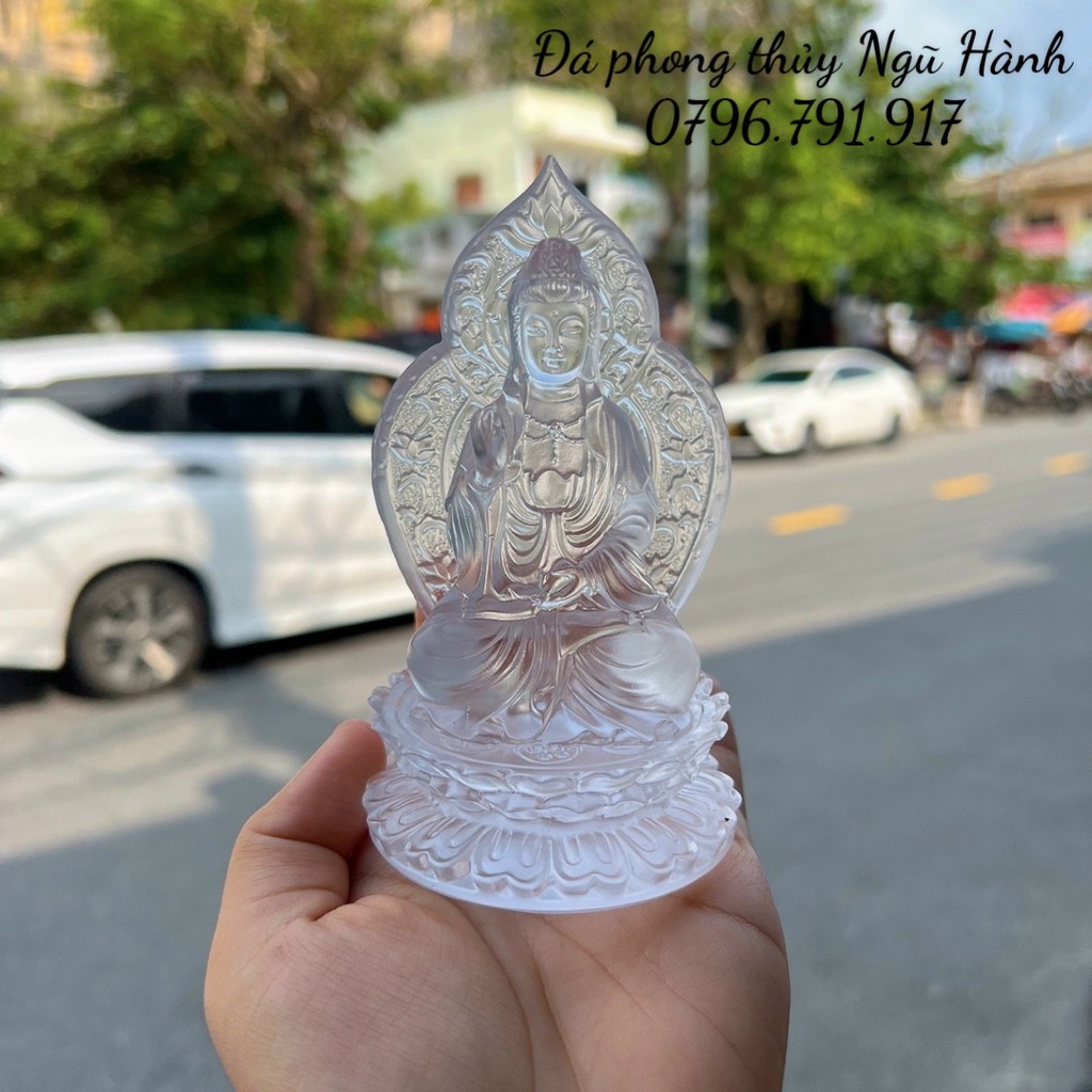 Tượng quan thế âm lưu ly lá bồ đề trang trí nội thất , taplo xe ô tô siêu đẹp - cao 13cm