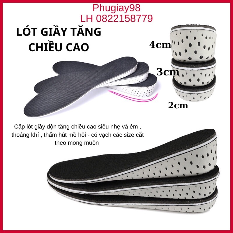 Lót giầy độn đế tăng chiều cao rất nhẹ, êm, thoáng khí thấm hút mồ hôi và đàn hồi tốt hàng nhập cao cấp(Sẵn hàng)