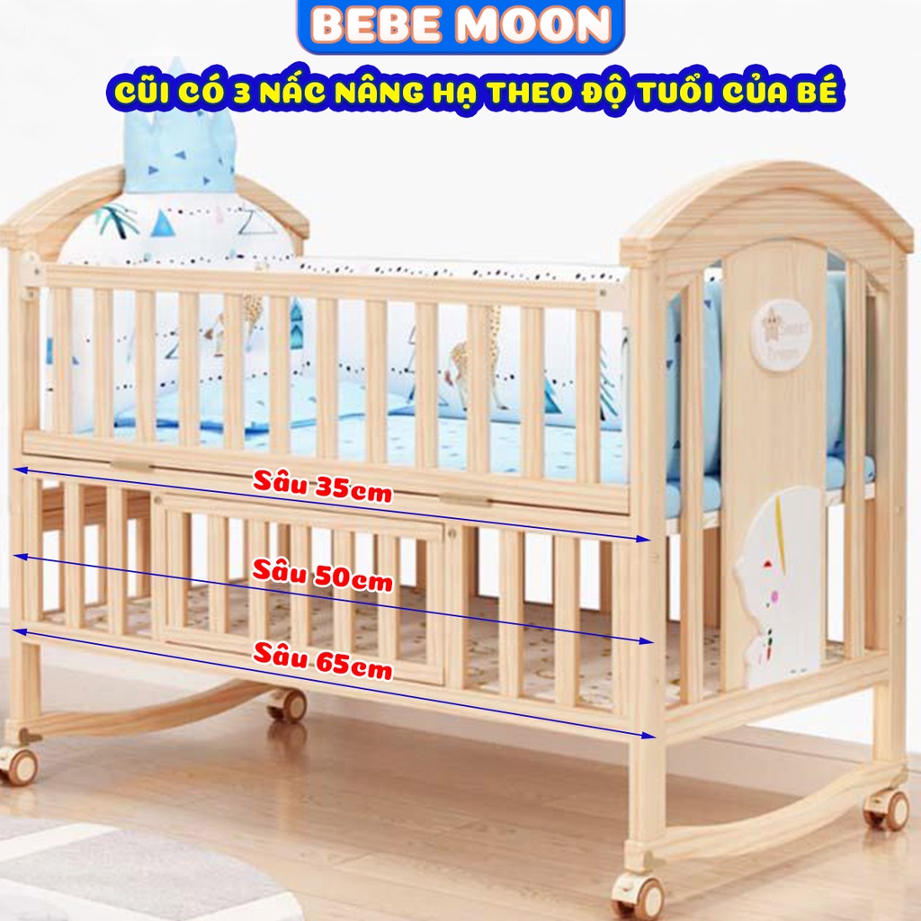 Nôi Cũi Đa Năng 6 Chế Độ BeBe Moon, Gỗ Thông Nguyên Khối Nhập Khẩu New Zealand, Bảo Hành 24 Tháng
