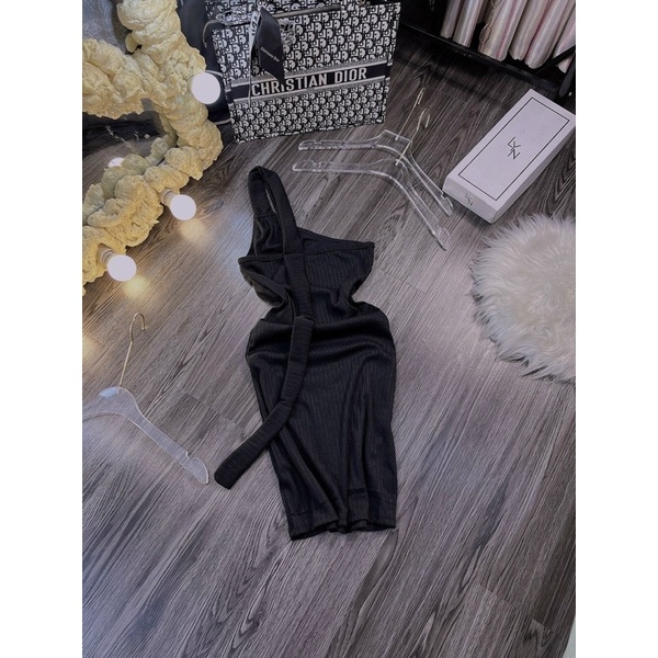 Đầm Body Gân 1 Vai , Dáng Ôm Ngắn Tôn Dáng