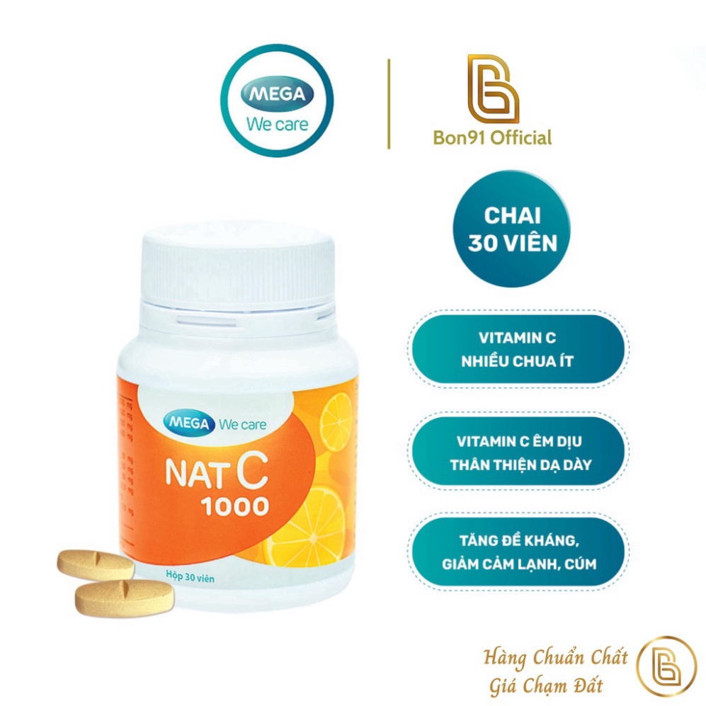 Viên uống NAT C 1000 mg Mega We Care bổ sung vitamin C tăng sức đề kháng 150 viên