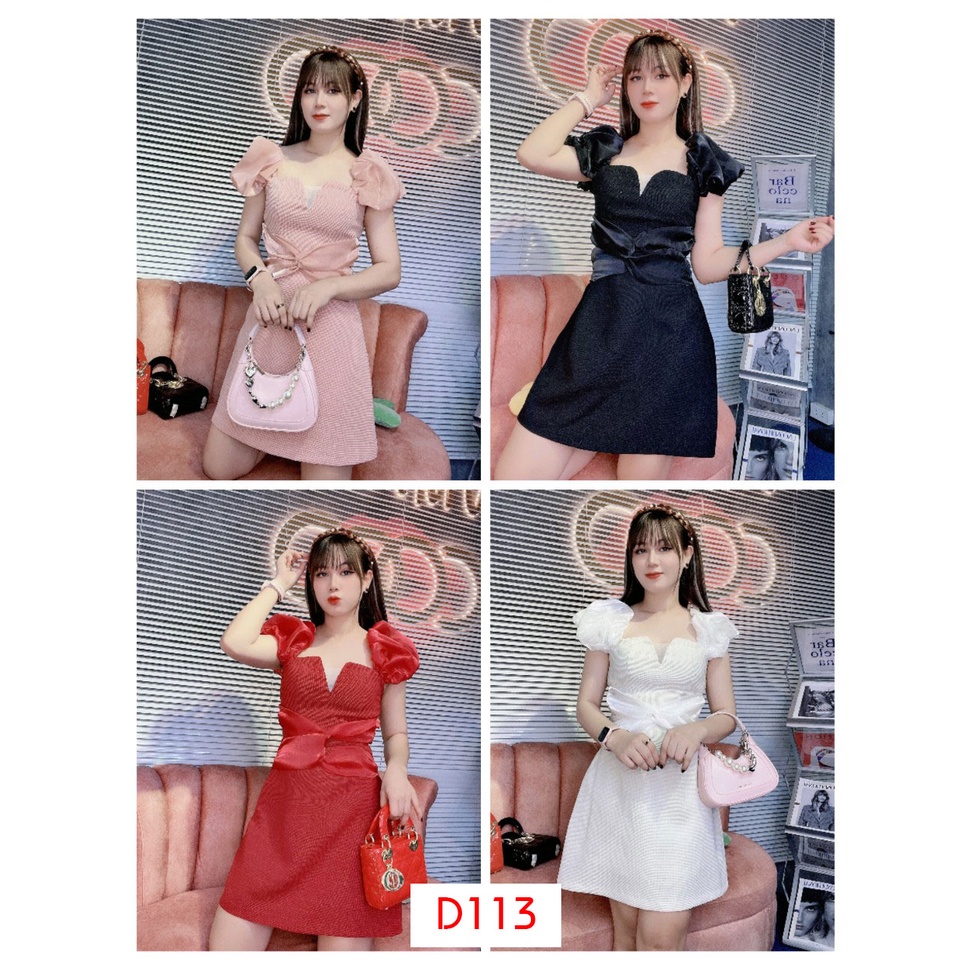 D113 - ĐẦM ĐỎ ĐI CHƠI TẾT, CHƠI SUÂN, DỰ TIỆC, ĐẦM XOẮN EO TAY NHÚNG THIẾT KẾ VỚI TONE MÀU XINH XẮN (D113)