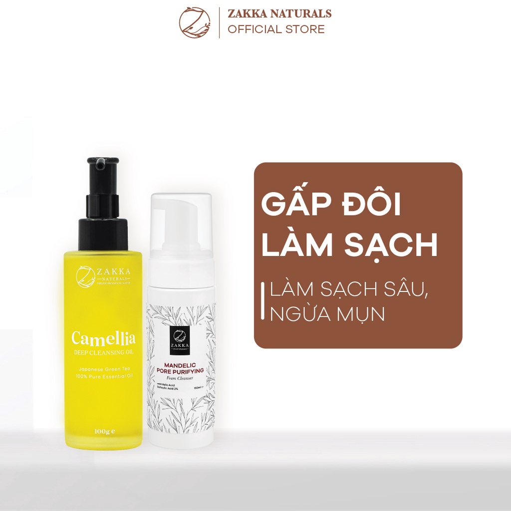 Combo Làm Sạch Gấp Đôi Zakka Naturals (Sữa rửa mặt Mandelic và Dầu tẩy trang)