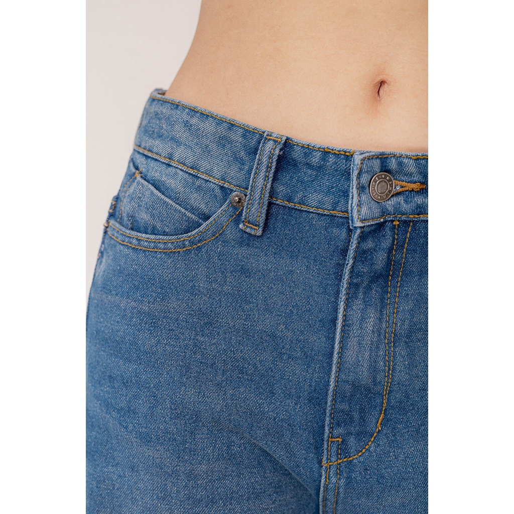 LIBÉ - Quần jeans ống côn cạp cao màu xanh dương medium