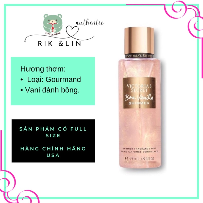 BARE VANILLA SHIMMER Xịt Thơm Nhũ Body Shimmer Mist Victoria's