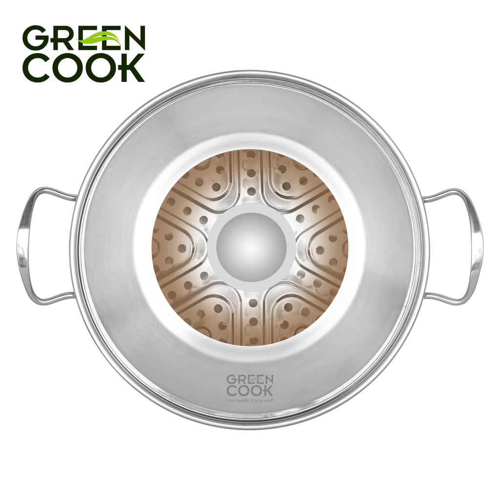 Bộ nồi xửng hấp inox đa năng 26 cm Green Cook GCST01-26IH dung tích 5L sử dụng được trên tất cả các loại bếp