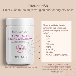 Viên uống chống nắng trẻ hóa da CodeAge Polyphenols Spectrum 120 Viên