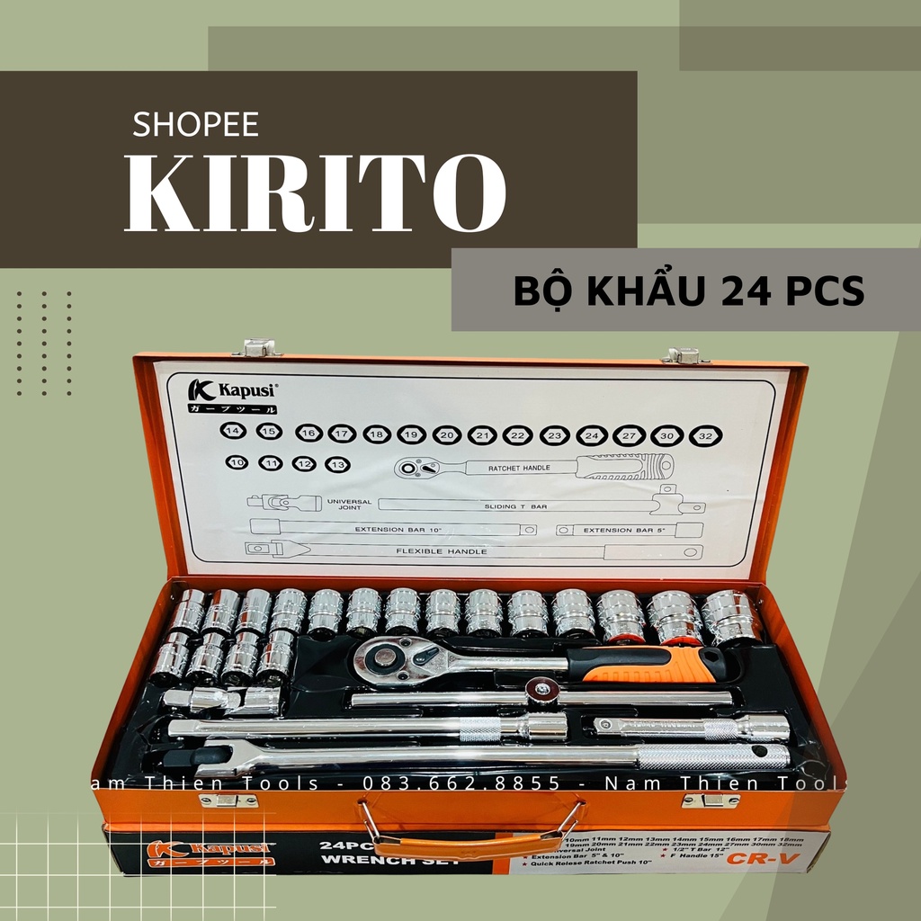 Bộ khẩu , tuýp 24 Chi Tiết 1/2 thép CRV siêu cứng bảo hành 12 tháng
