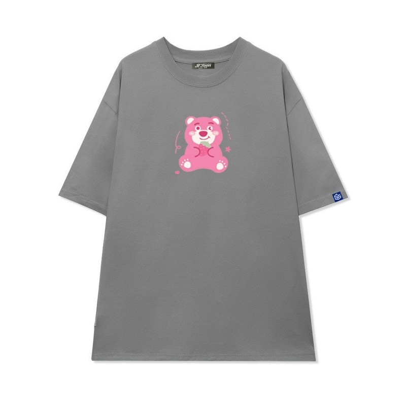 Áo thun tay lỡ thun cotton in hình gấu trái dâu unisex