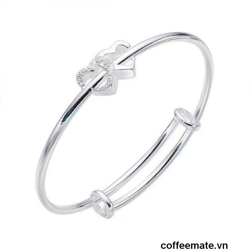 【coffeemate】⚡Vòng tay hai lớp màu bạc hình nơ có thể điều chỉnh kích thước thời trang cho nữ