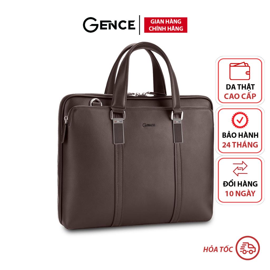 Cặp da nam công sở cao cấp đựng laptop Gence da bò Swift mềm màu nâu GCE26 bảo hành chính hãng