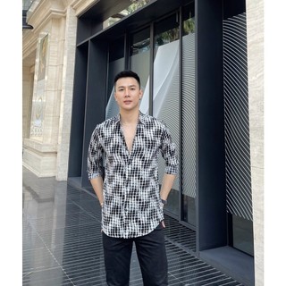 áo sơ mi lụa nam dài tay họa tiết lưới