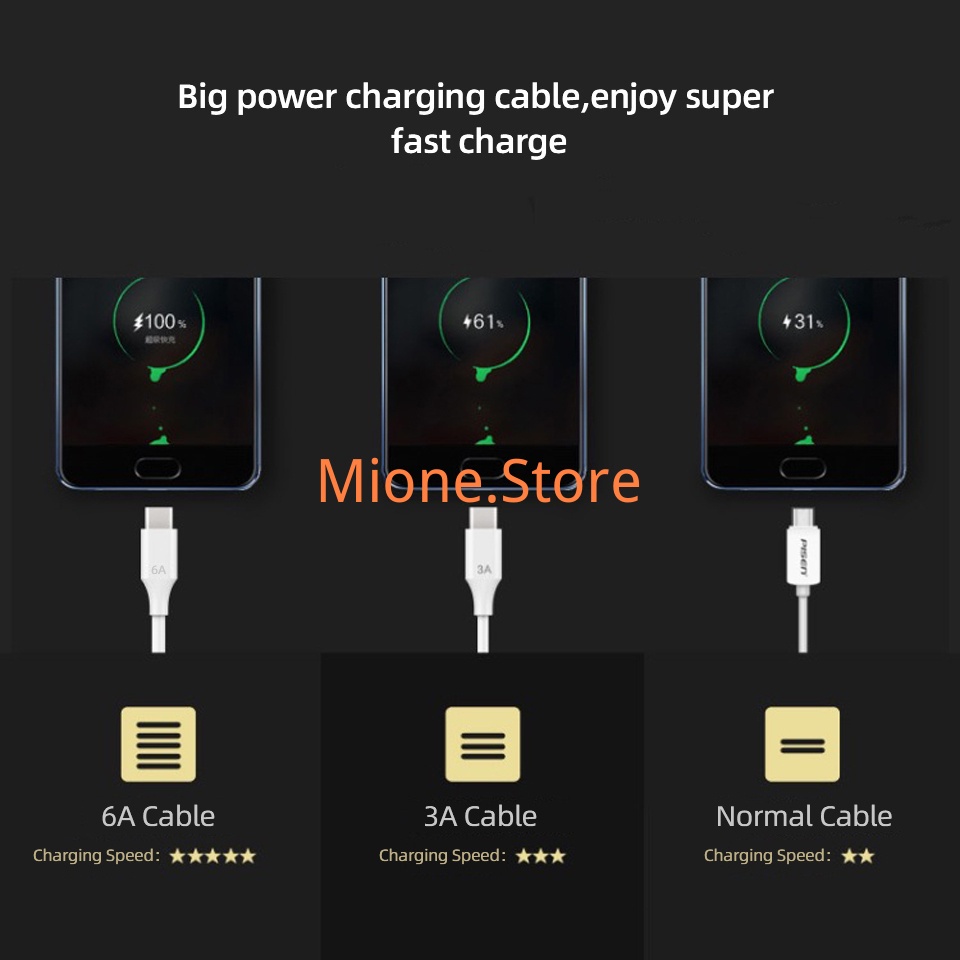 Dây cáp sạc nhanh mione 6A 66W USB sang Type C Dài 1M 2M thích hợp cho điện thoại Android