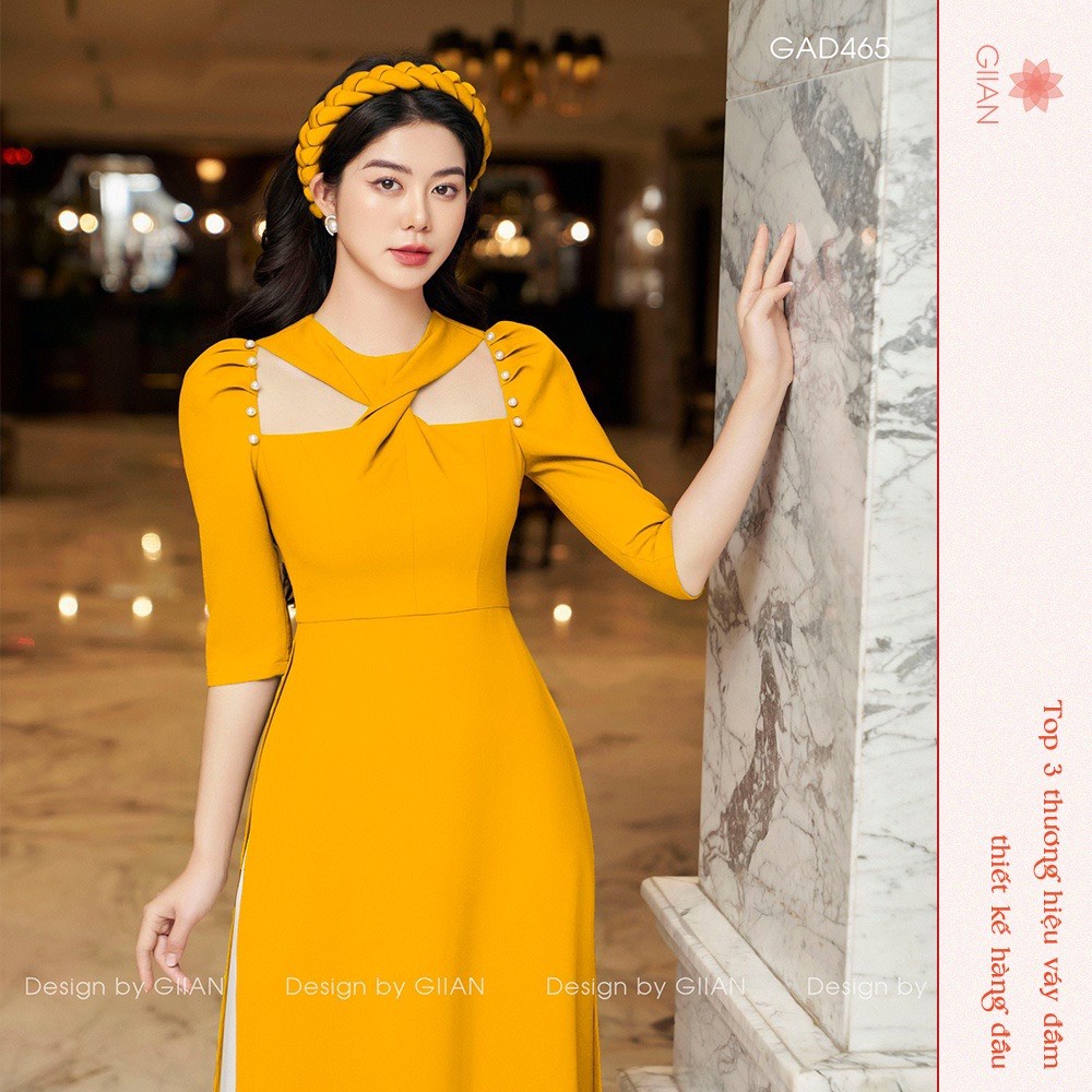 Áo Dài Cách Tân Nữ Cô Chéo Xếp Ly Tai Vai Phồng