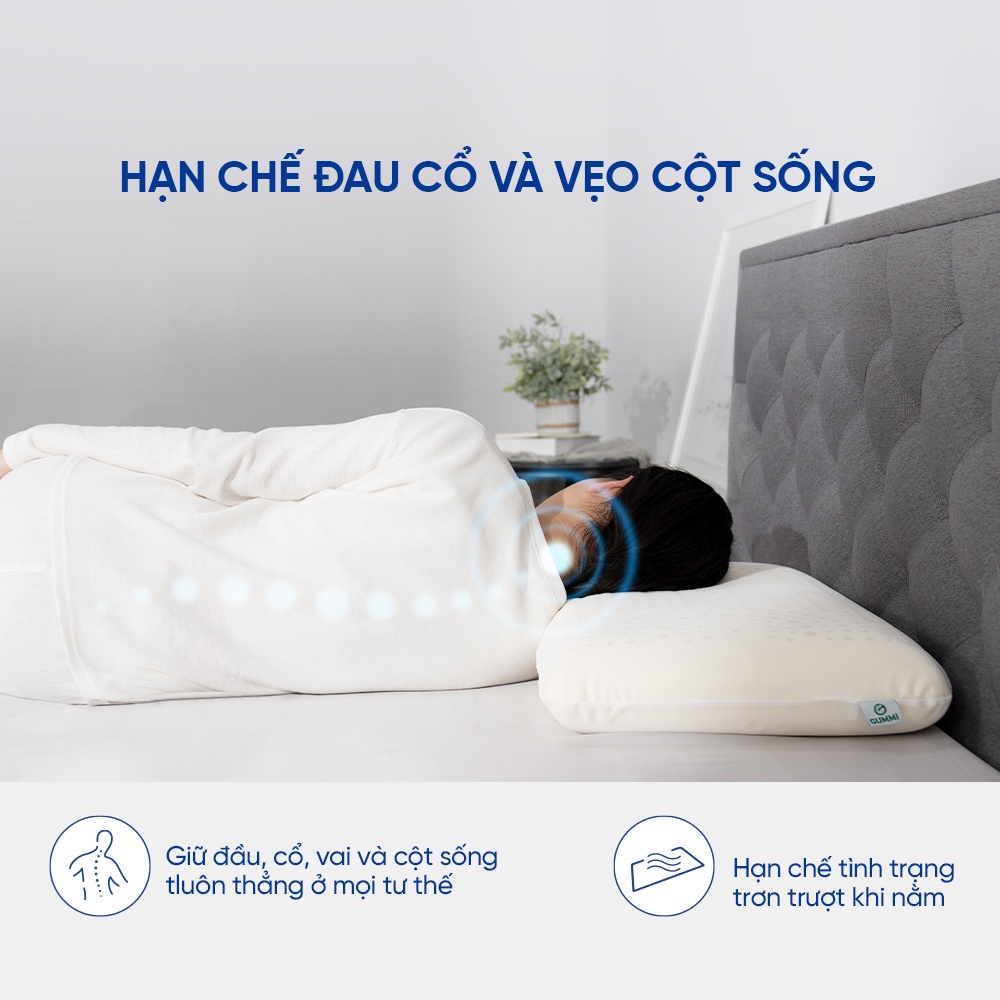 Gối cao su thiên nhiên Gummi Evora 60x40x9cm thiết kế rãnh massage độc đáo thư giãn tối đa hàng chính hãng Vua Nệm