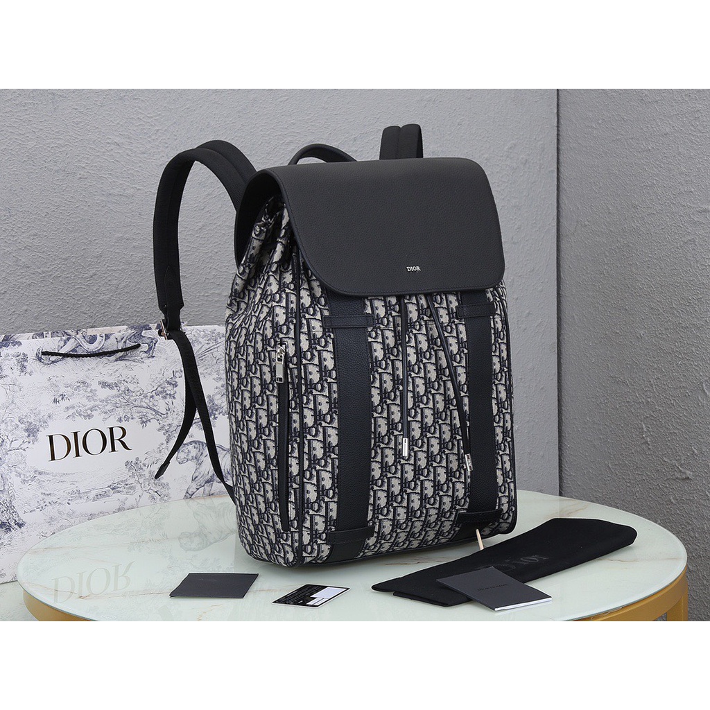 Balo CD Oblique Jacquard Canvas phối Da Bò Size 40