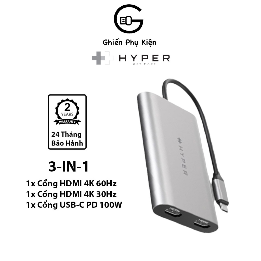Hub HyperDrive Dual 4K HDMI 2 Màn Hình Cổng Chuyển Đổi Type C Dành Cho Macook M1/M2/Chromebook/Windows - HDM1