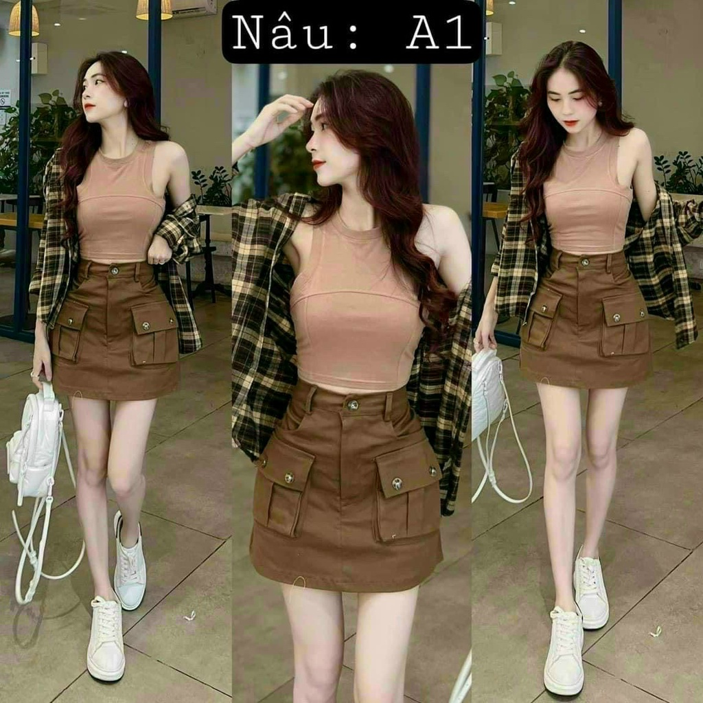 Set bộ 3 món thời trang nữ sang chảnh đi chơi áo lót chất bố body áo khoác tay dài caro quần chất tuyết mưa ôm sát mini