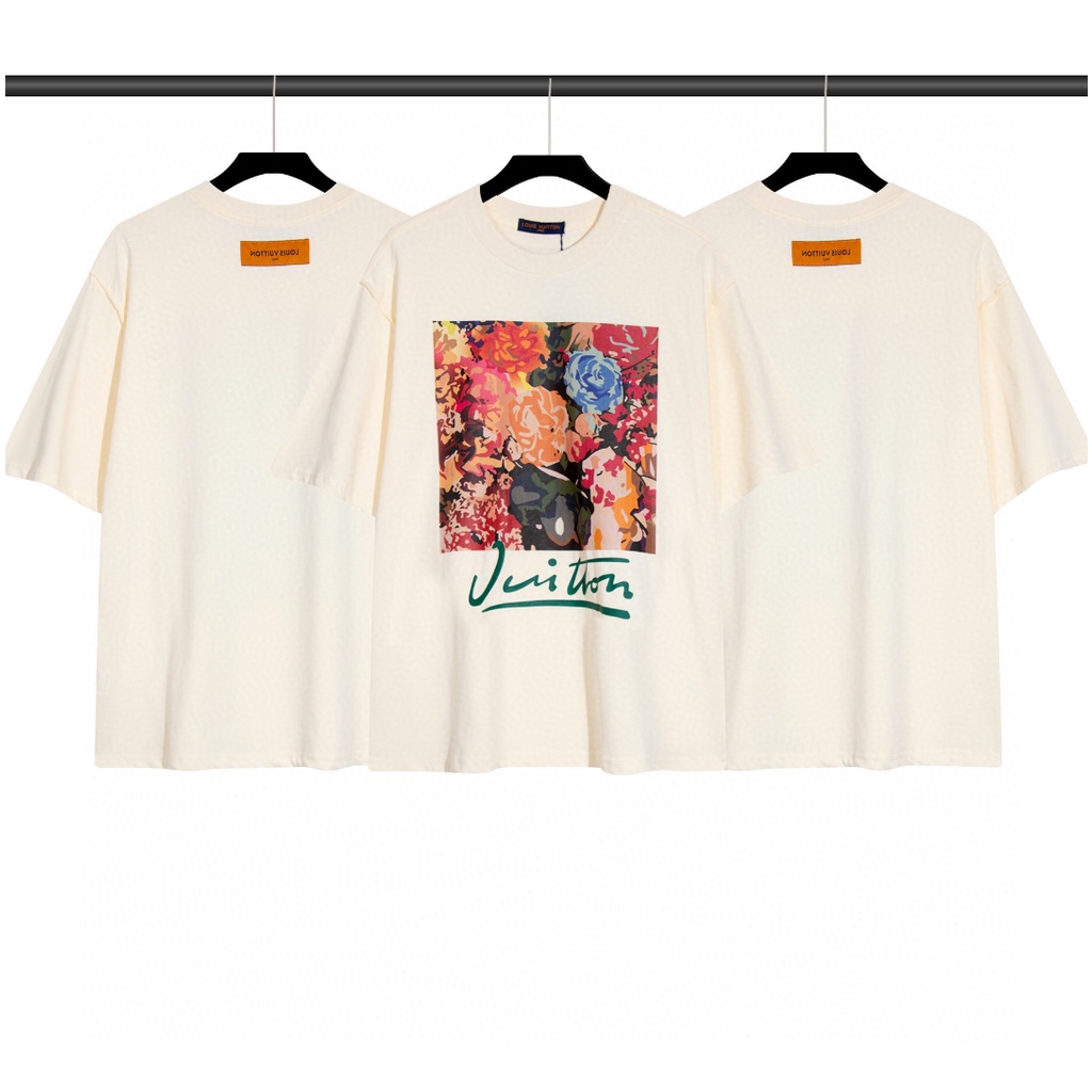 Mới Áo Thun Tay Ngắn Chất cotton Hoạ Tiết Hoa Thiết Kế Oversized Cho Nữ