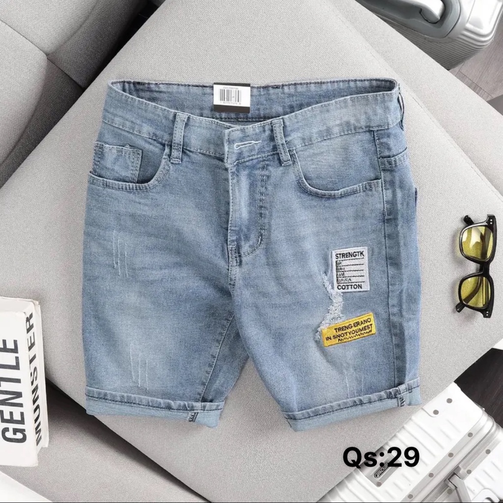 Quần short jean nam rách vá da gối chất bò cao cấp cực đẹp quần jean ngắn nam ptz.boutique Q009