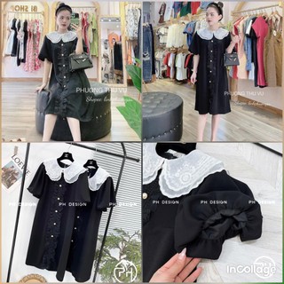 Váy Cổ Sen Bèo 3 Màu Tay Cộc, Đầm Dáng Suông Tay Bồng Cổ Bèo Siêu Xinh Có Ảnh Thật Kèm Video