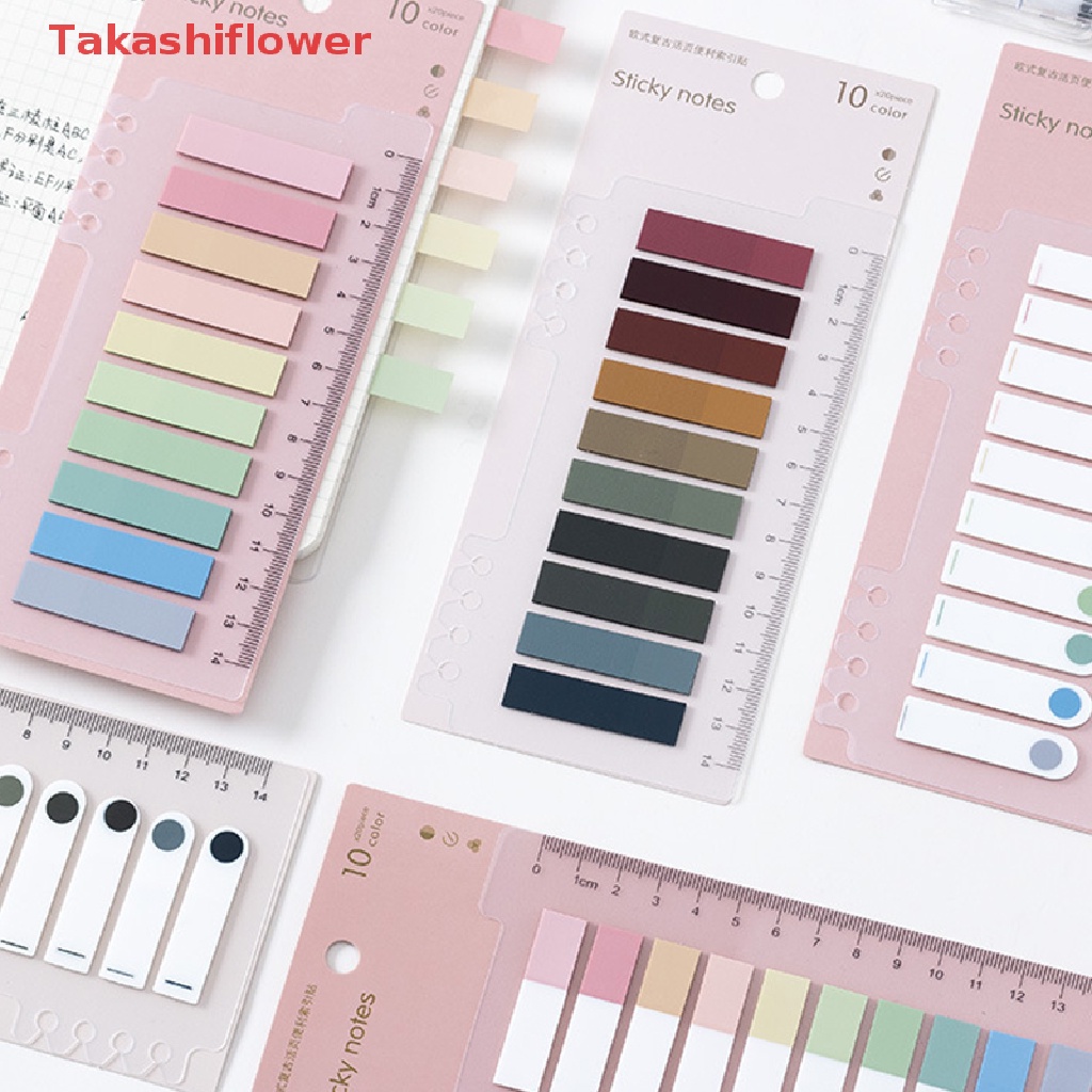 (Takashiflower) 200 Tờ Giấy Ghi Chú Đánh Dấu Trang Sách Hình Lá Cờ Neon