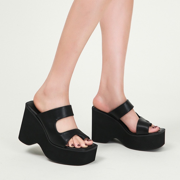 Dép Đế Xuồng Dày Dặn Màu Đen Chống Thấm Nước Size 35-40 Thời Trang Mùa Hè 2023 Cho Nữ