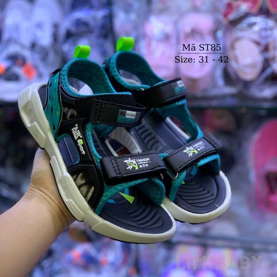 Dép quai hậu bé trai LIMIBABY đi học đi biển da cao cấp nhẹ êm chống trơn dán cho chân múp hoặc gầy thể thao xanh ST85