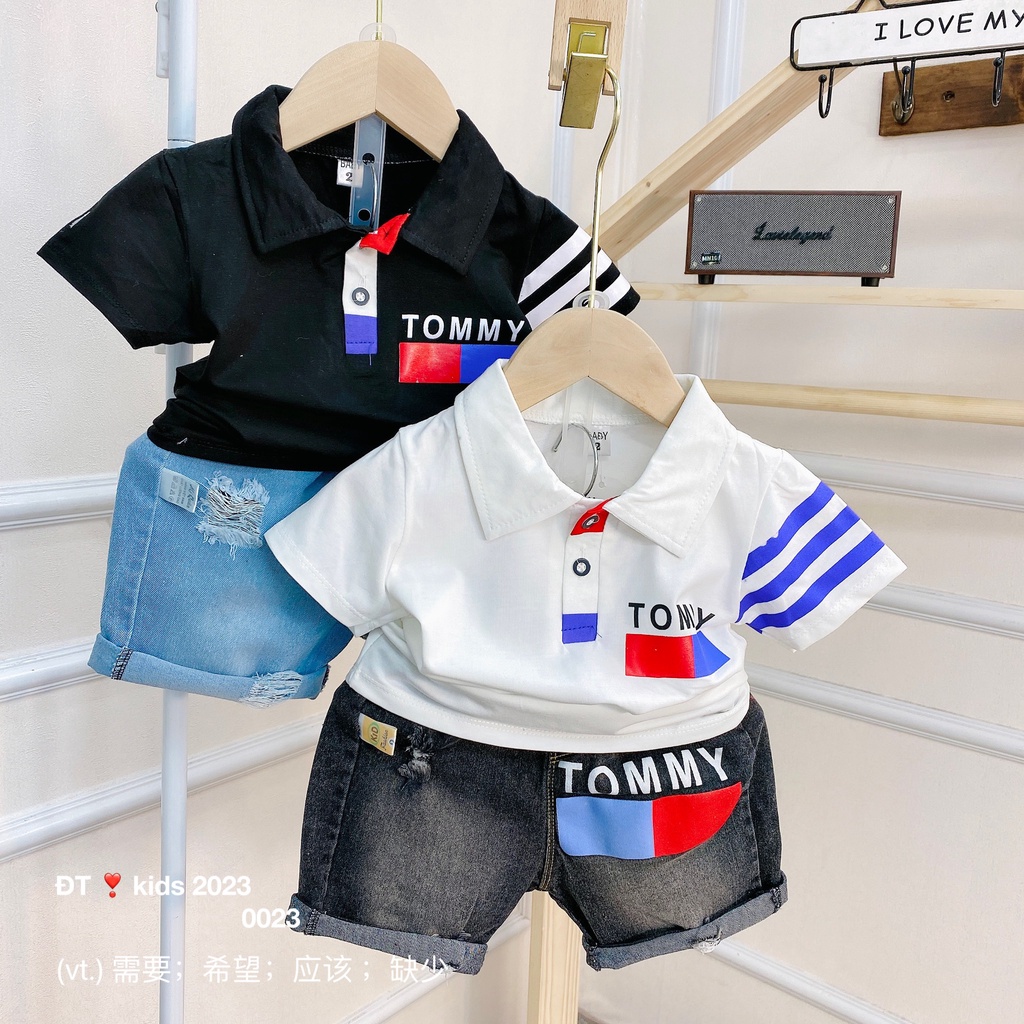 SALE SET ÁO CỘC CỔ TRỤ QUẦN JEAN BÉ TRAI SIZE 8-18KG