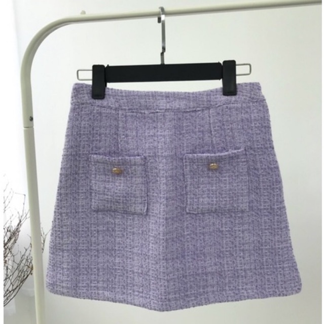 Set áo và chân váy dạ tweed chất đẹp màu tím khoai môn