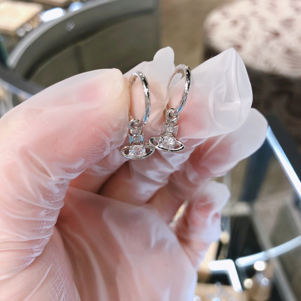 Westwood Khuyên Tai Bốn Móng Đính Đá Zircon Lấp Lánh / Bông Tai Tuần Lộc Phong Cách Cổ Điển Đơn Giản
