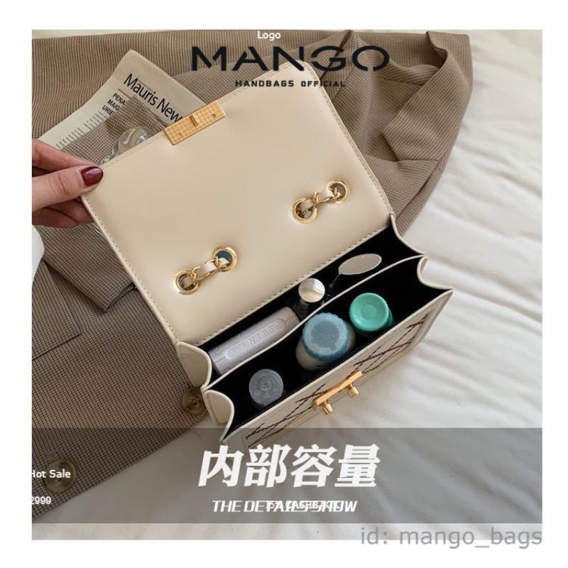 Túi xách nữ đeo chéo 3 ngăn trần trám khoá sập dây đeo da luồn xích phong cách trẻ trung