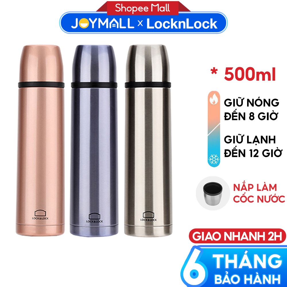 Bình giữ nhiệt Lock&Lock 500ml Vienna LHC1430 - Hàng chính hãng, miệng bình rộng, nắp dùng làm cốc nước uống - JoyMall