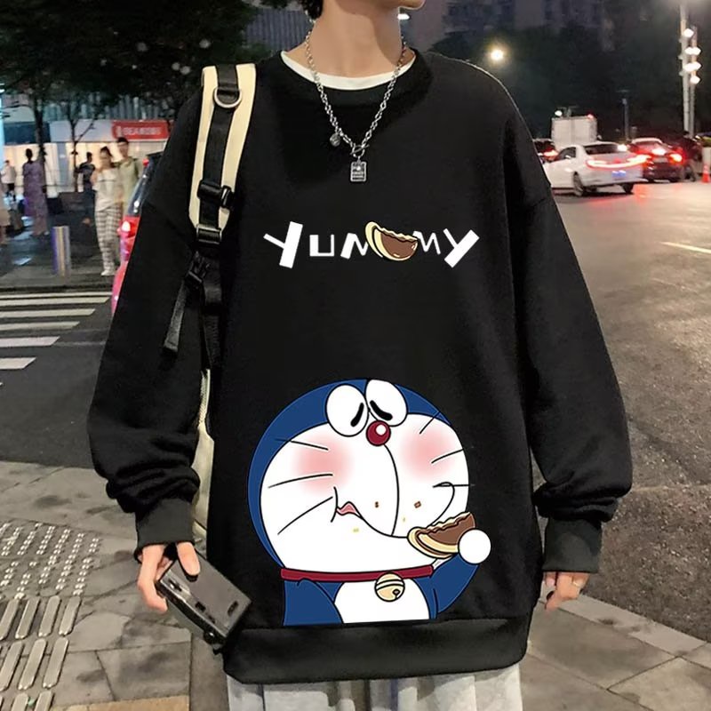 M-8XLáo khoác nam Áo Sweater Tay Dài Dáng Rộng cotton In Hình Mèo Máy Doremon Phong Cách retro Mỹ Thời Trang Unisex
