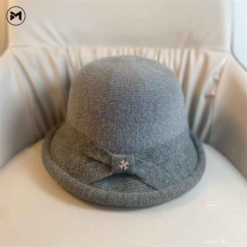 Mũ Len Tai Bèo Đính Nơ Thời Trang Thu Đông Cho Bé