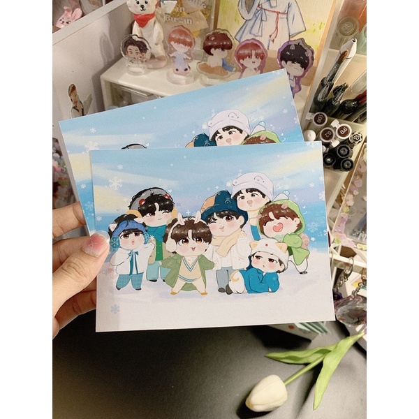 Tranh in hình vẽ BTS OT7 winter ❄️⛄️💜 cobe.toczang