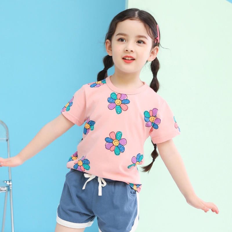 Áo Thun Ngắn Tay In Hình Gấu Hoạt Hình Dễ Thương Cho Bé 2-8 Tuổi