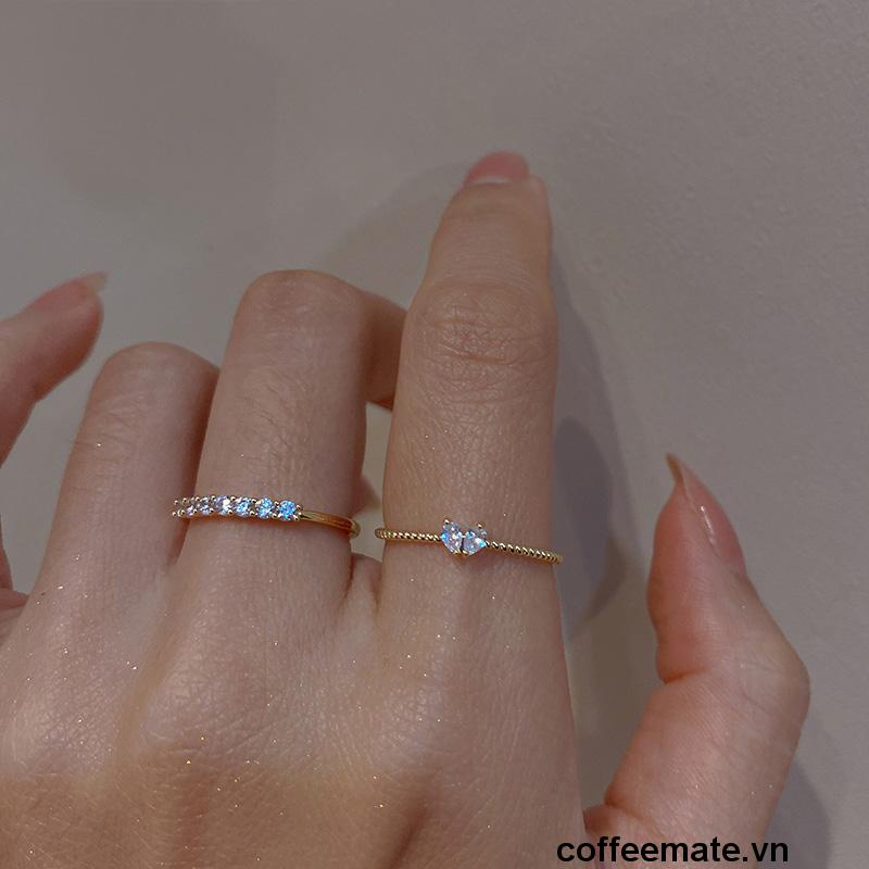【coffeemate】⚡Nhẫn Đính Đá Zircon Siêu Sáng Sang Trọng Tinh Tế Phong Cách Hàn Quốc Cho Nữ