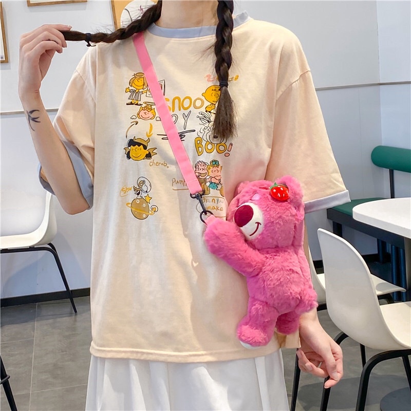 Túi đeo chéo gấu dâu hồng lotso xinh xắn dễ thương cho nữ đẹp hot trend hàn quốc De Perier