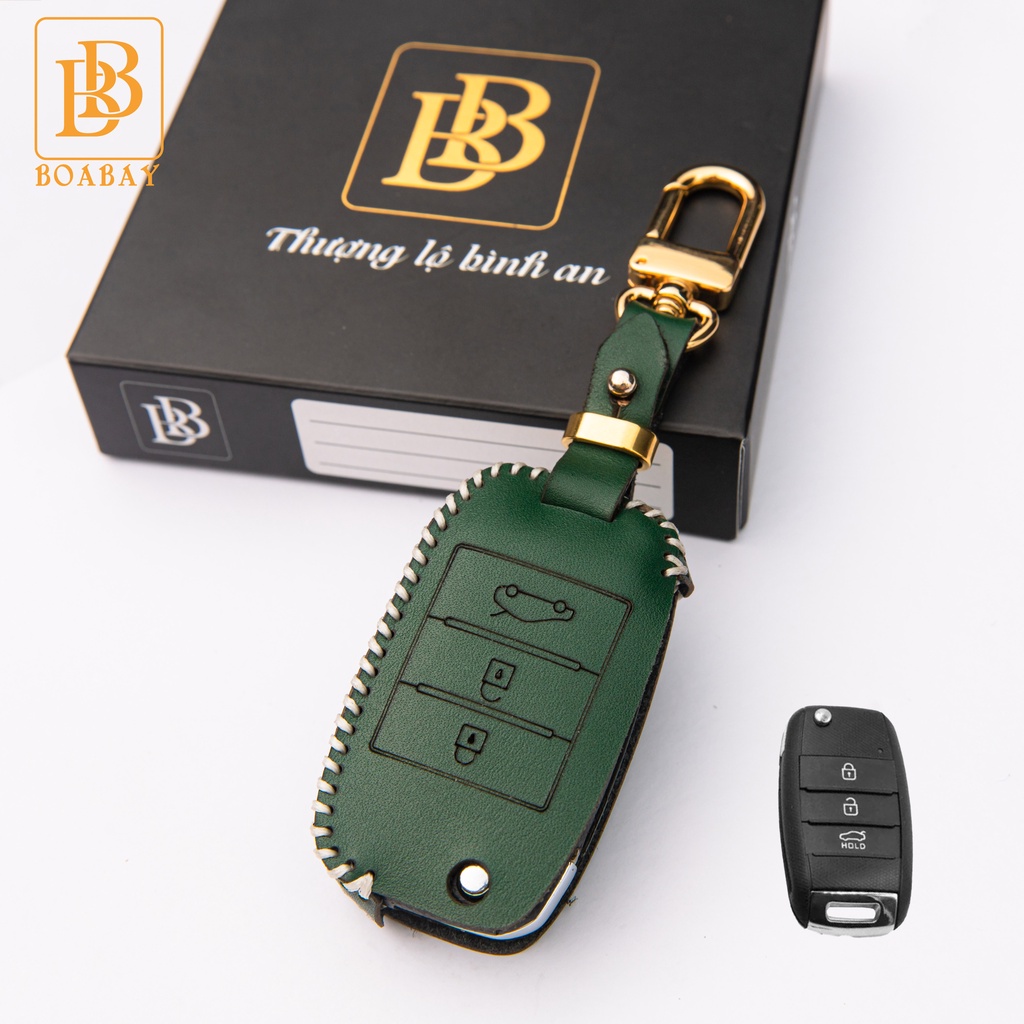 Bao da chìa khóa ô tô xe hơi BB Kia Cerato, K3, Rondo, Sonet Deluxe chìa điện gập 3 nút da thật bảo vệ chính hãng