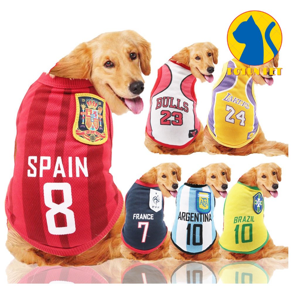 Áo cho chó mèo mùa hè, Áo bóng đá 3 lỗ đủ size XS-XXL phù hợp dưới 15kg