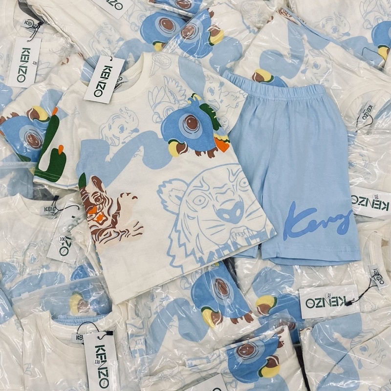 Bộ cotton Ken.zo cho bé trai màu trắng xanh size từ 14-38 cân